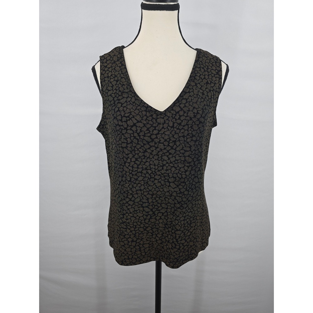 Ronni Nicole by Ouida Womens Large Gold Black Metallic V-Neck Tank Top 812918